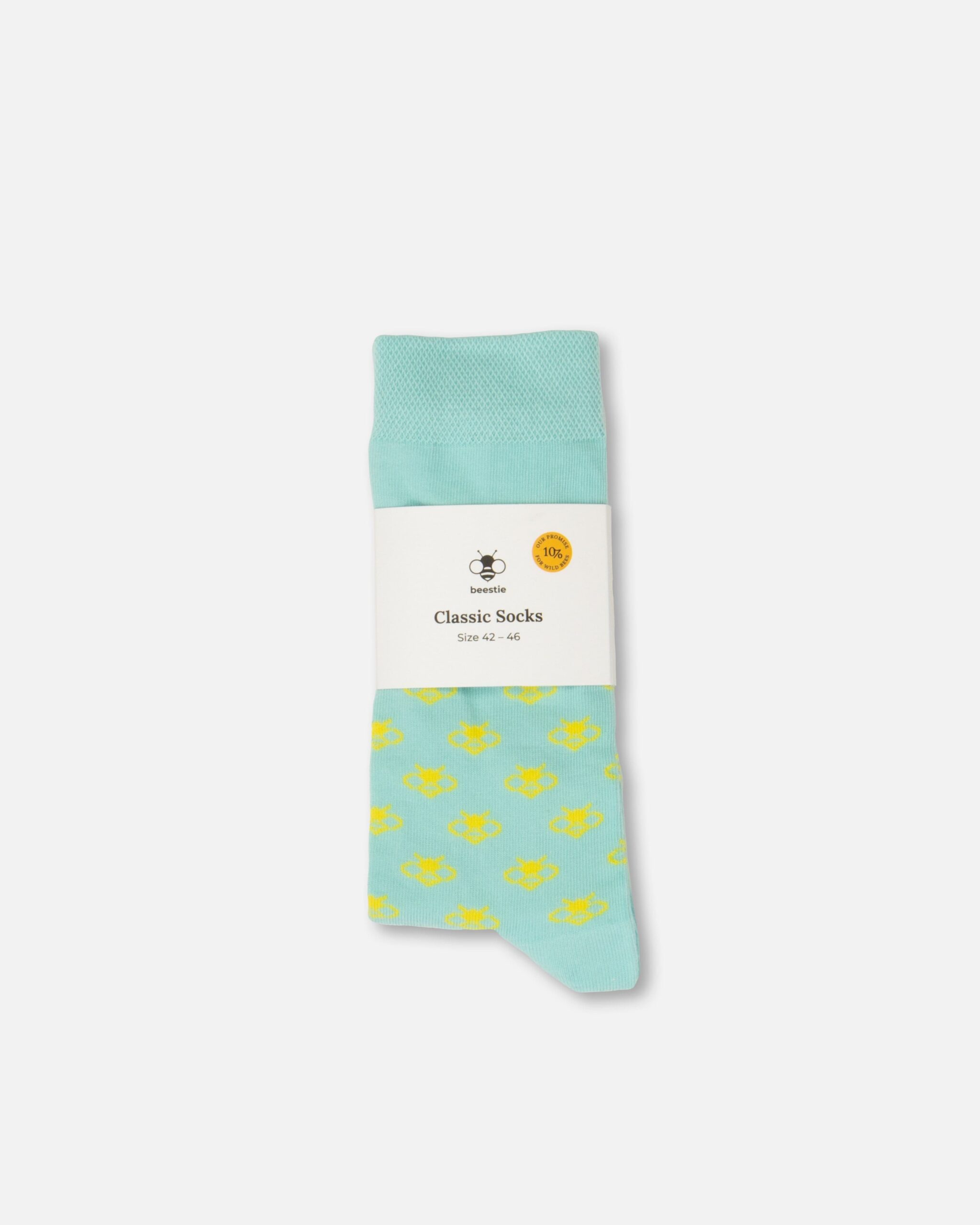 beestie Classic Socks blaue Socken mit gelben Bienen